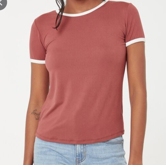 Ringer Tee (From Ardene, Pastel Pink, Size: Small-Petite) - Picture 1 of 7